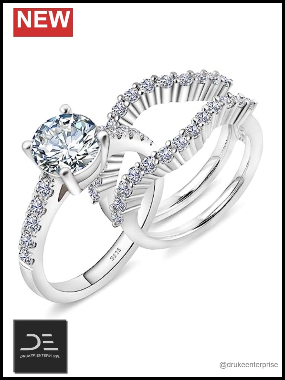 Moissanite Wedding Ring Set S925 Sterling Silver with 18K White Gold Plated